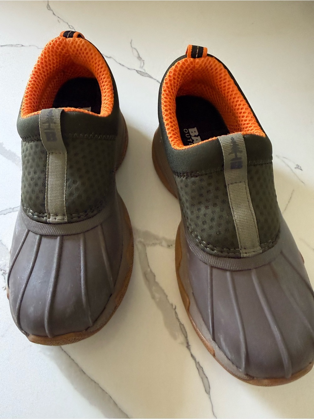 New Bass Kids Olive Green and Orange Slip-On Duck Boots size 6